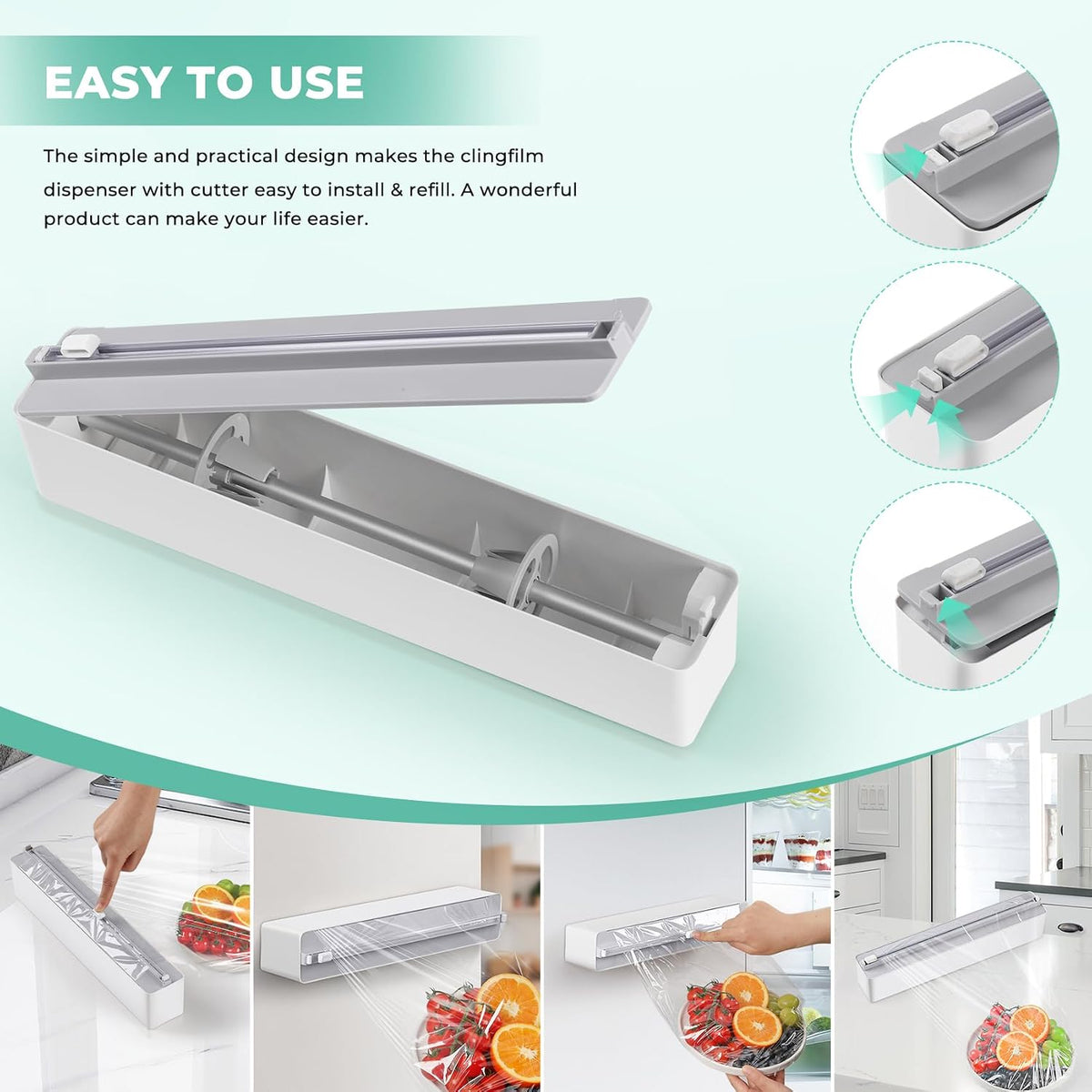 Magnetic Plastic Wrap Dispenser with Cutter - Quasziwa Upgrade Practical Refillable Cling Wrap Aluminum Tin Foil