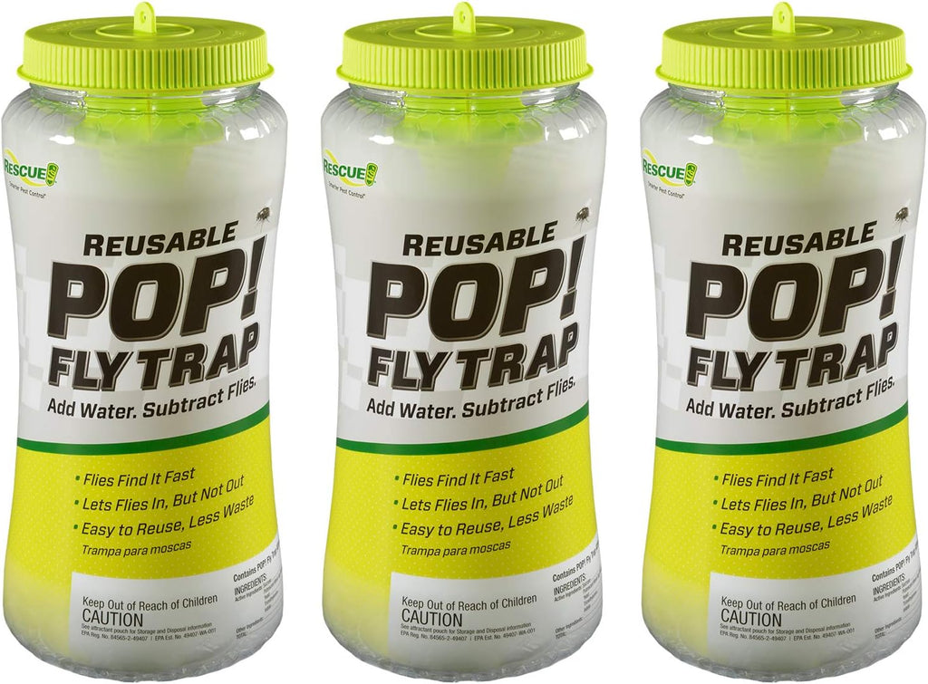 POP! Fly Trap – Large Reusable Fly Trap for Outdoor Use - 3 Pack