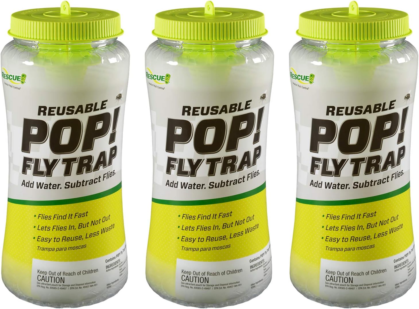 POP! Fly Trap – Large Reusable Fly Trap for Outdoor Use - 3 Pack