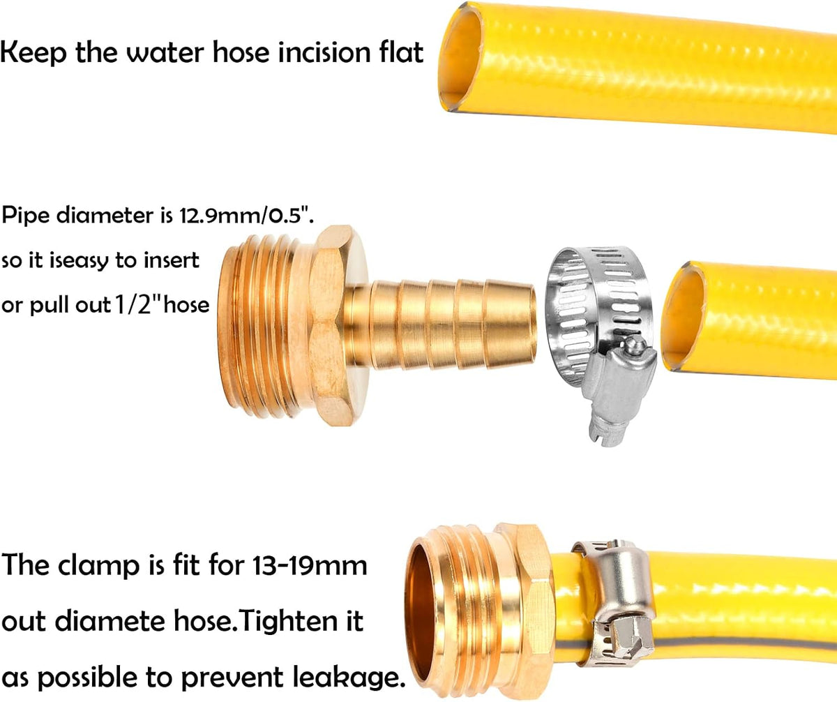 Brass Garden Hose Connector Repair Mender Kit, Fits 1/2" Water Hose Fitting