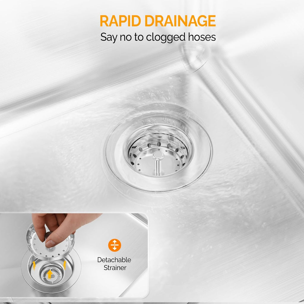 NSF 3 Compartments Bar Sink, Commercial Stainless Steel Underbar Sink with Double Drainboard, Freestaning Large for