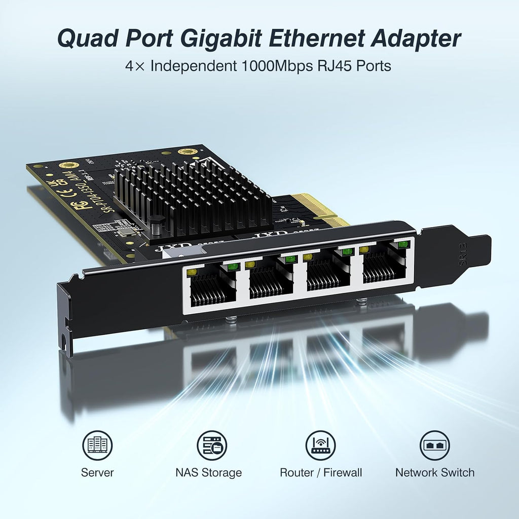 4 Port Gigabit PCIe RJ45 Network Card with Intel I350-T4 Controller