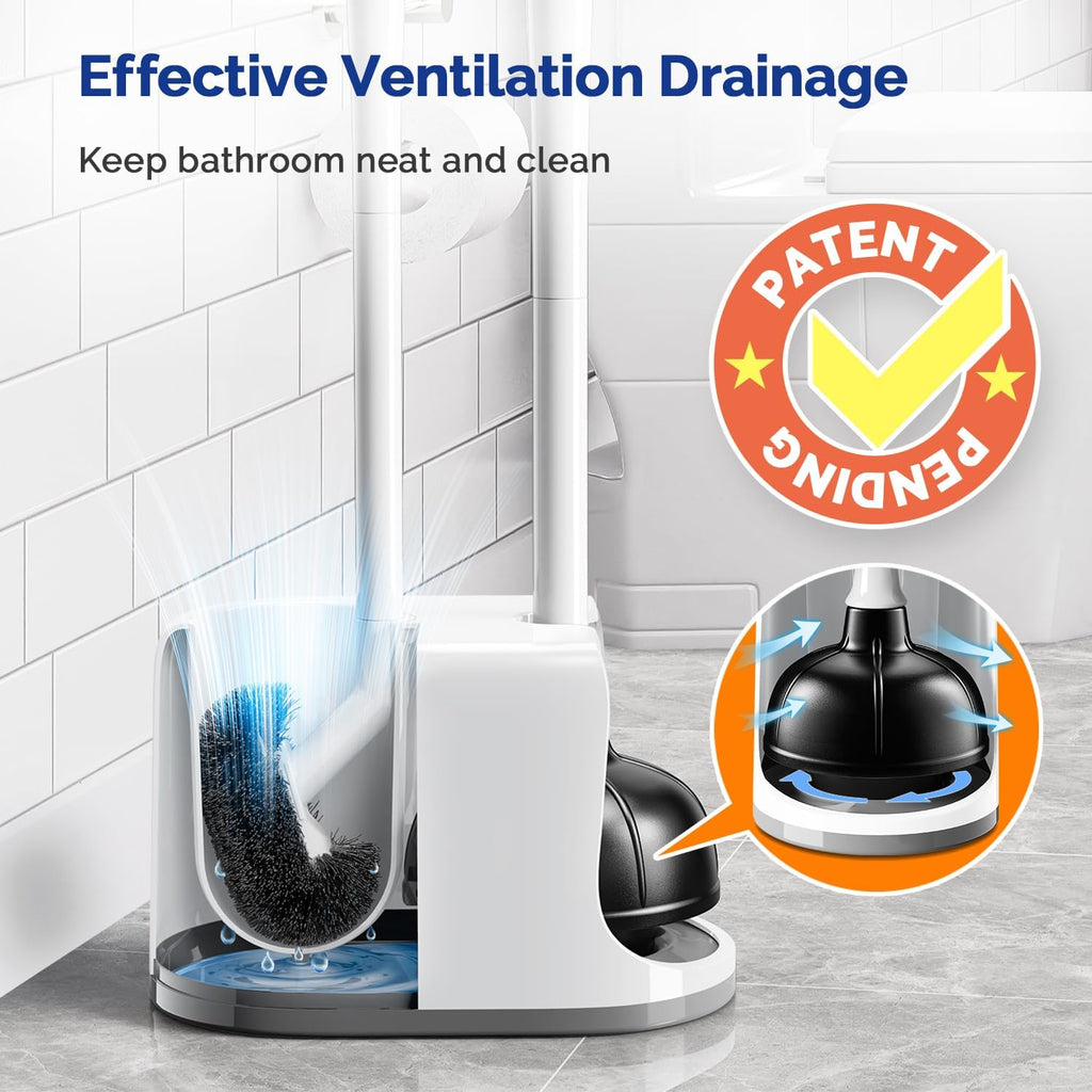 Toilet Plunger Bowl Brush Combo：Curved Bristles Design | Deep Cleaning Under Rim, Heavy Duty Rubber for Unclog