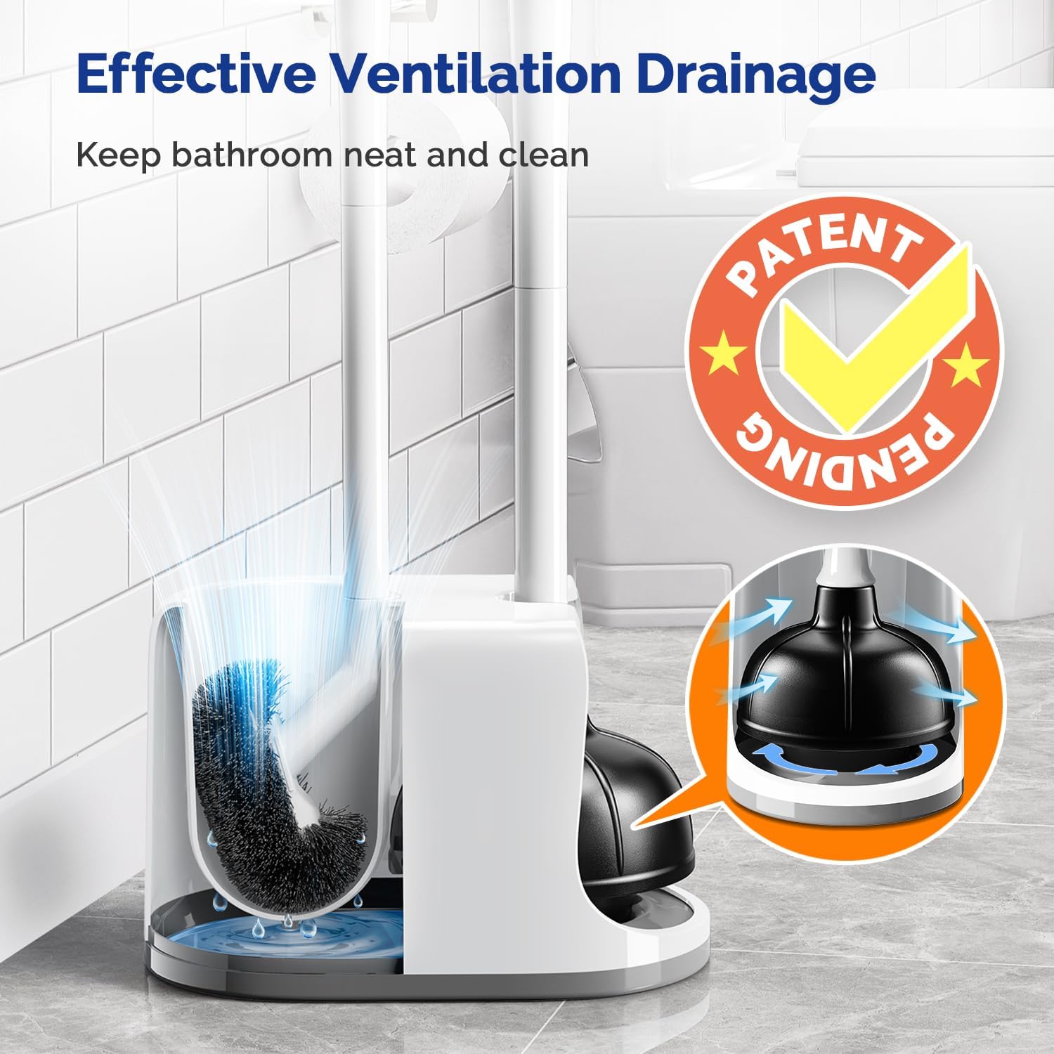 Toilet Plunger Bowl Brush Combo：Curved Bristles Design | Deep Cleaning Under Rim, Heavy Duty Rubber for Unclog