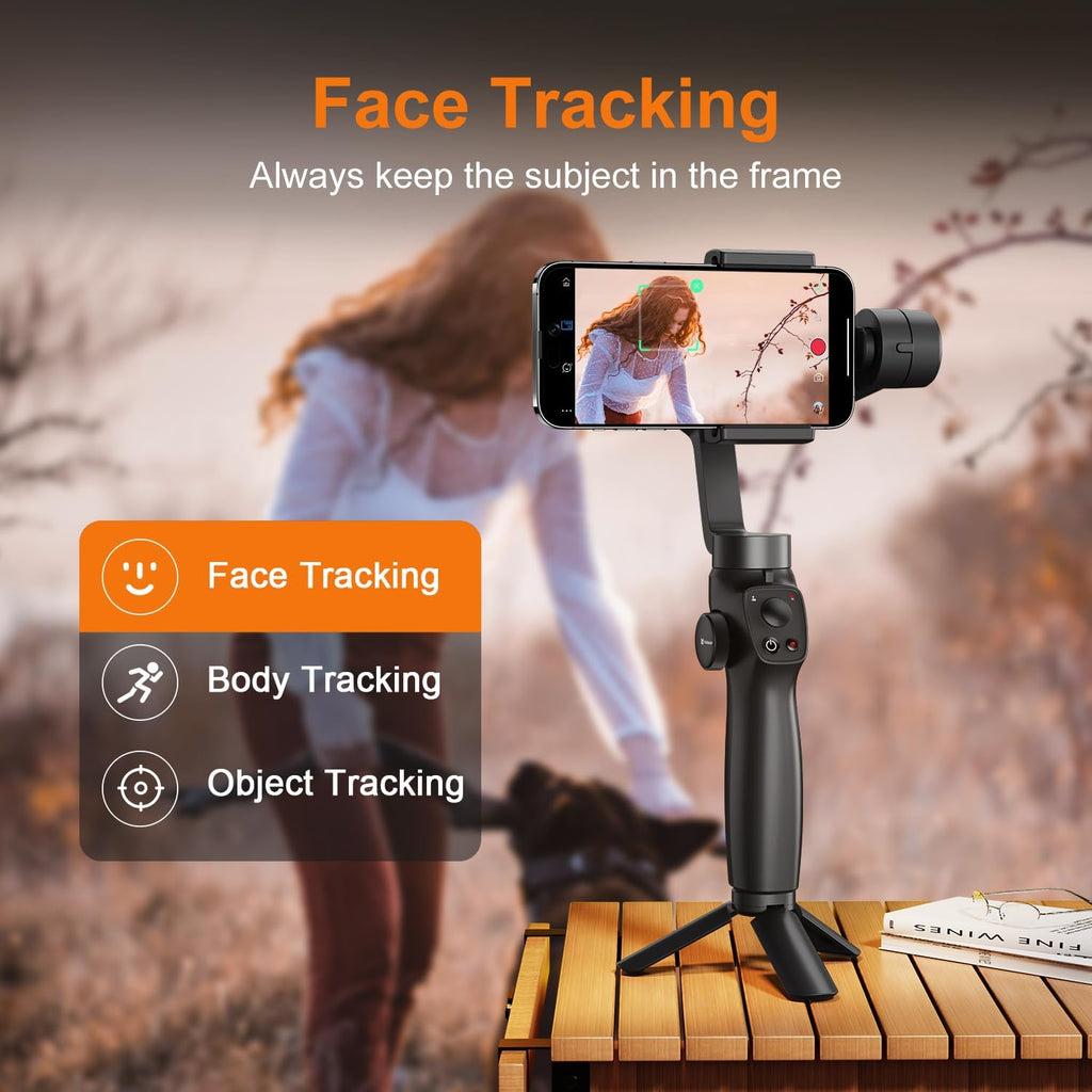 Gimbal Stabilizer for iPhone, Phone Gimbal w/Focus Wheel Face Tracking for 16 15 Pro Max Android 3-Axis Phone