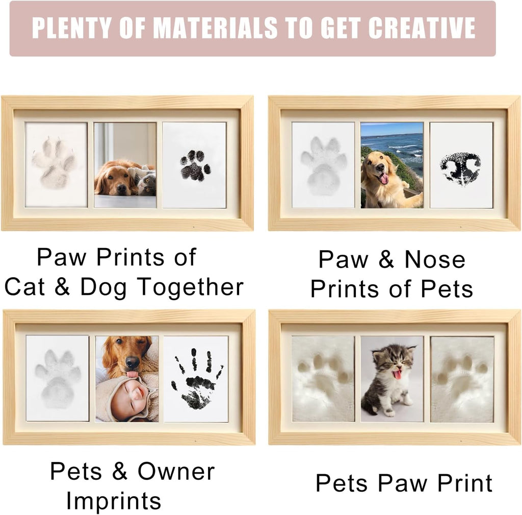 Paw Print Impression Kit for Dogs and Cats, 2 Clay, Large Ink Pad, Wooden Picture Frame, Pet Memorial Keepsake, Gift