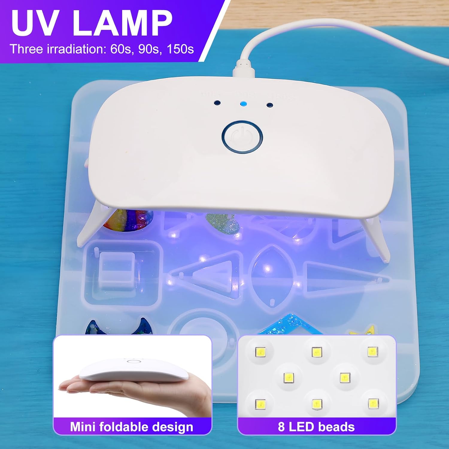 UV Resin with Light - 400g Hard Type Crystal Clear Ultraviolet Curing UV Resin Kit, 8 Lamp Beads UV