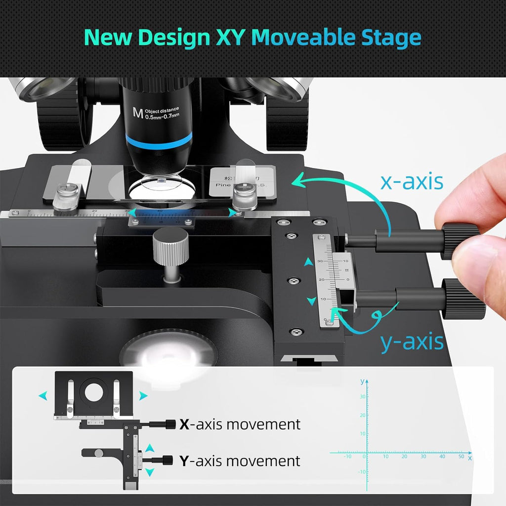 AD266S 20X-5000X HDMI Digital Microscope, 5 Lens 2160P UHD Video | 7'' LCD IPS Screen, Metal Biological Stand, X-Y