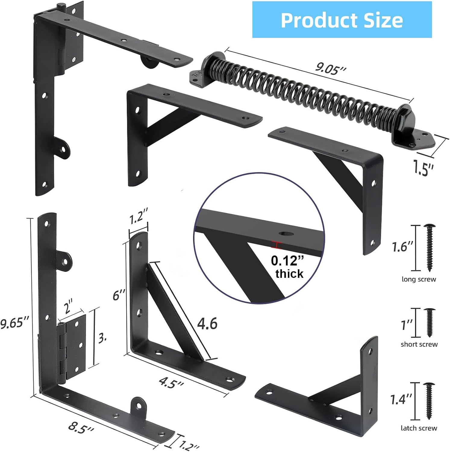 Fence Gate Kit Gate Hardware, 1 Set Anti Sag Gate Kit Gate Frame Cornor Brackets Kit with Self Closing Gate Springs