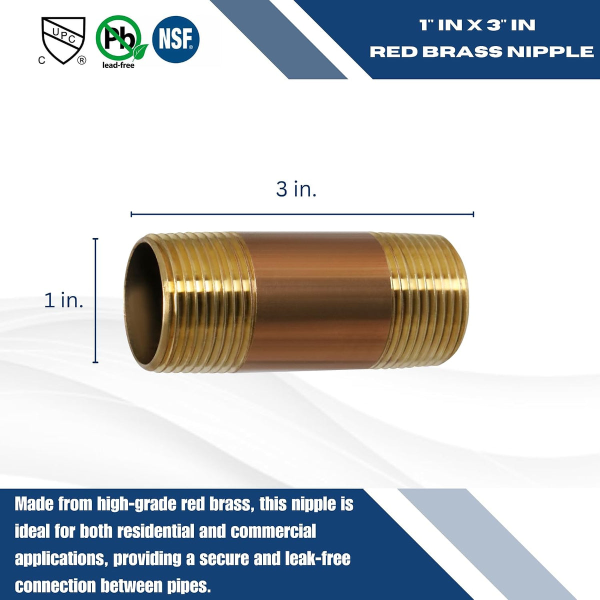 XFITTING Red Brass Nipple, 1 inch x 3 inch, Pack of 2