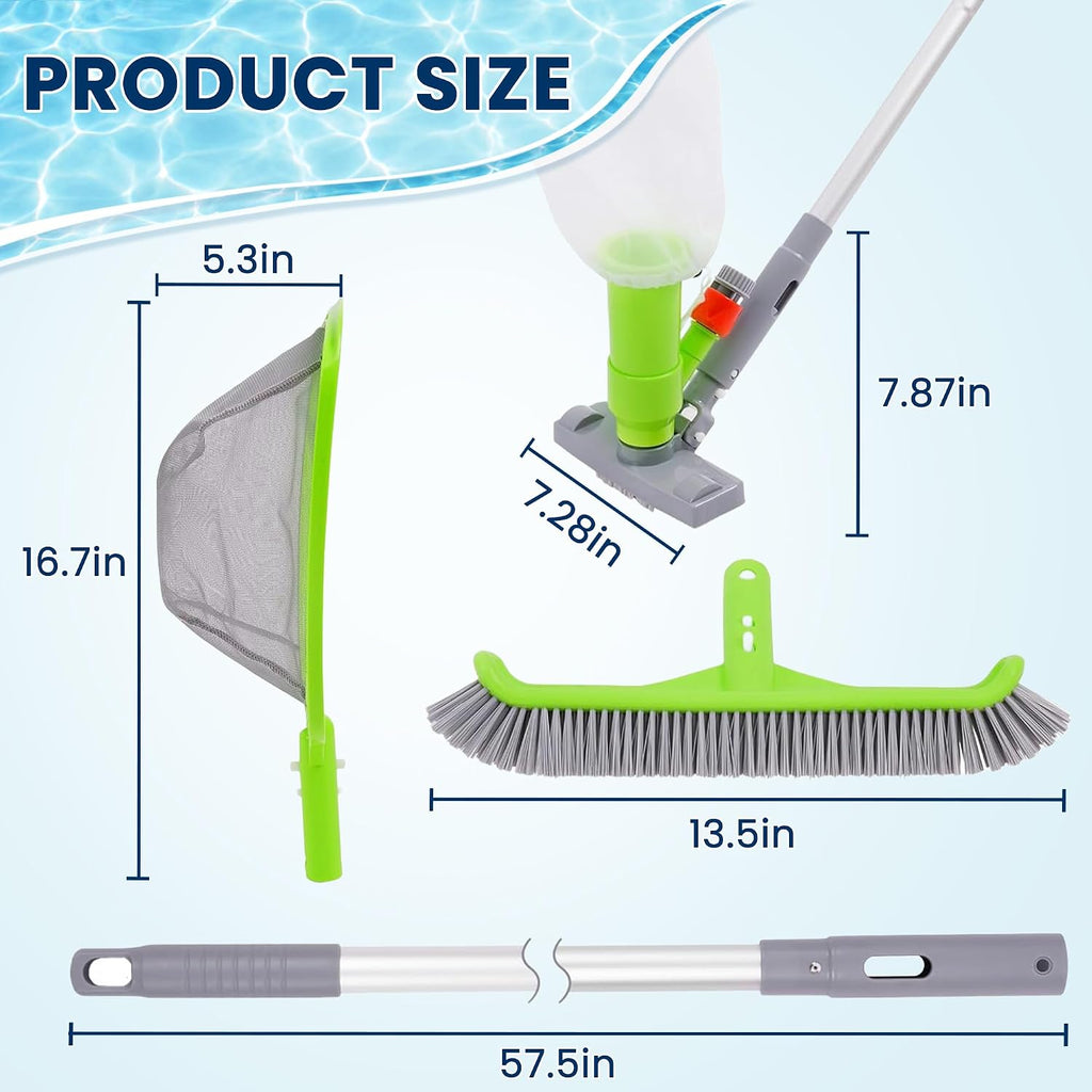 Deluxe Swimming Pool Cleaning Kit with Spa Jet Vacuum Cleaner,Brush, Semi-deep Skimmer Net & Adjustable 57.5-inch