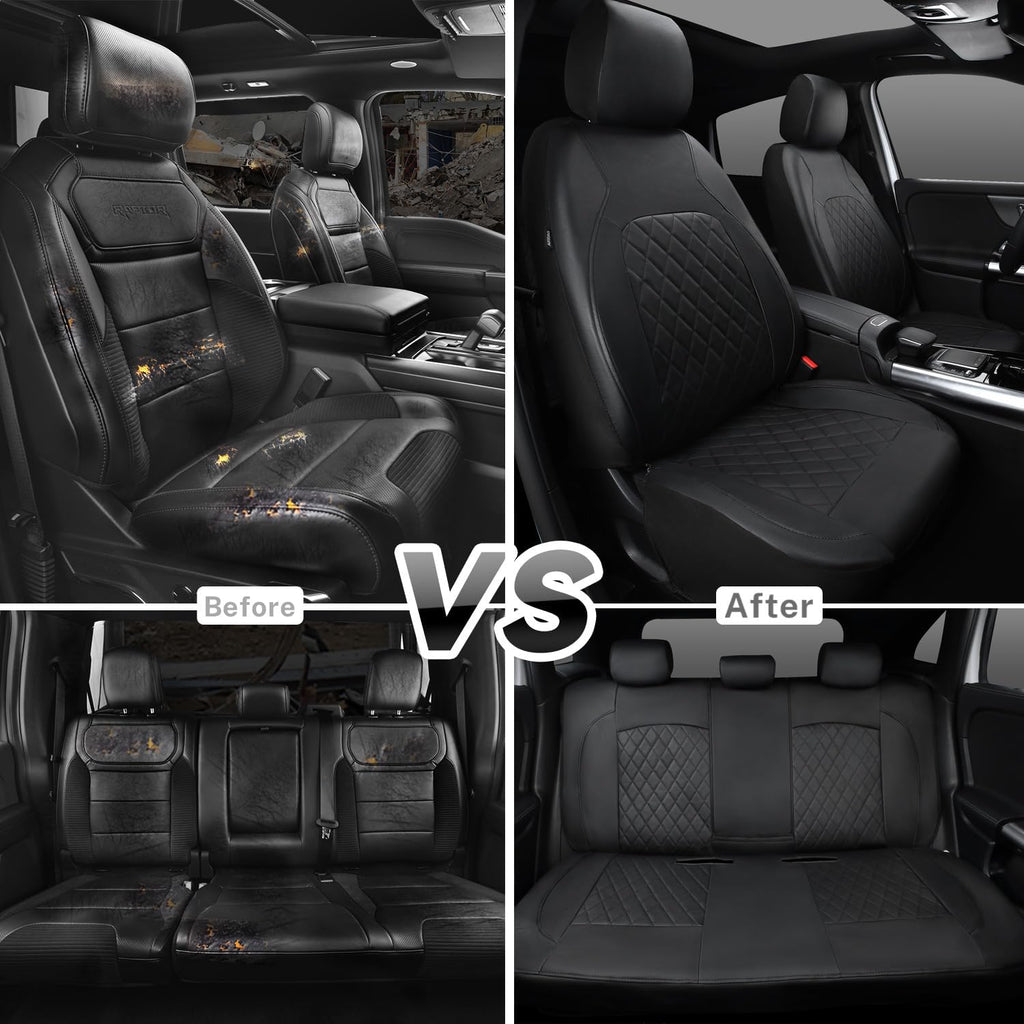 Universal Deluxe Pu Luxury Vinyl Faux Leather Car Seat Covers Full Set, Airbag Compatible, Breathable, Fit for Cars