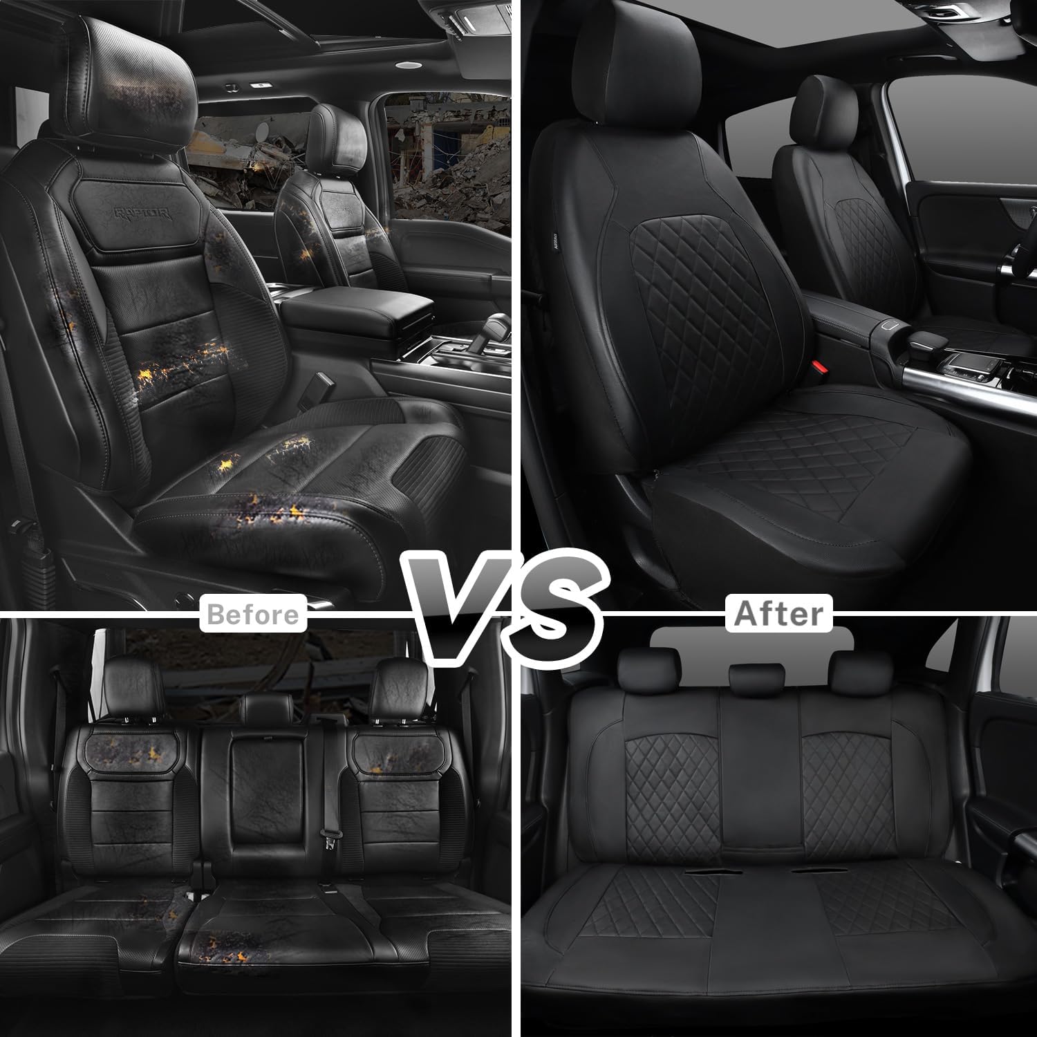 Universal Deluxe Pu Luxury Vinyl Faux Leather Car Seat Covers Full Set, Airbag Compatible, Breathable, Fit for Cars