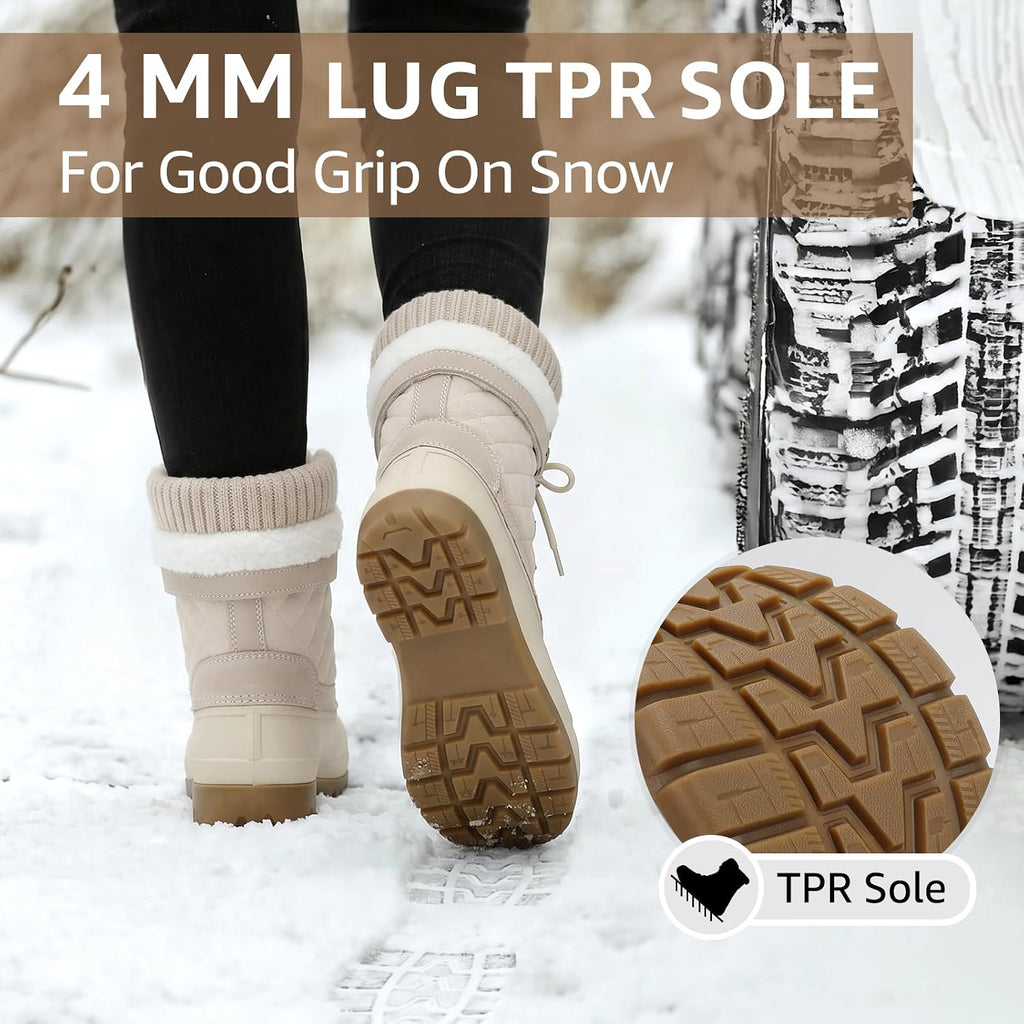 Women's Duck Boots Waterproof Winter Snow Boot | Waterproof TPR shell, Warm fleece lining, lace-up closure, deep lug
