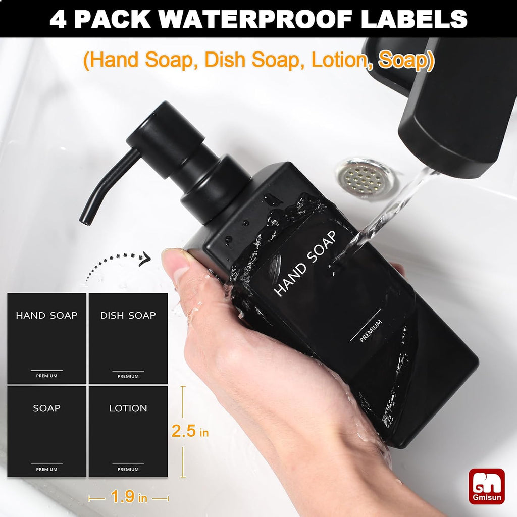 Black Soap Dispenser, Hand Soap Dispenser Bathroom, 12oz Glass Soap Dispenser with Stainless Steel Pump, Liquid Dish