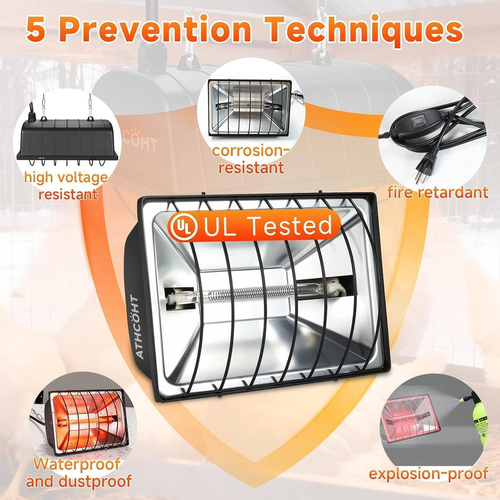 300W Heat Lamp for Chickens Brooder Heater 2PCS Chicken Coop Heater Upgraded 12000H Carbon Fiber Bulbs Adjustable 2