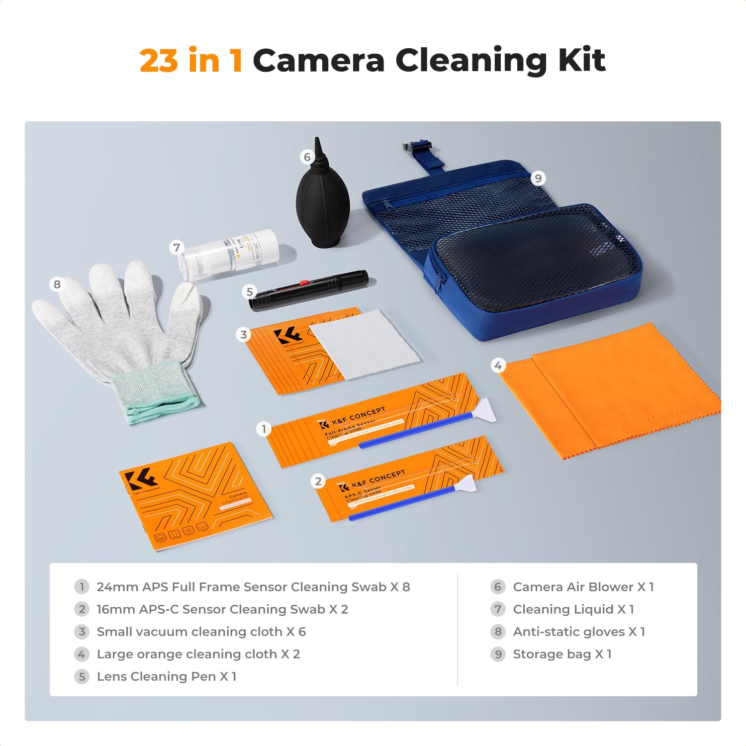 Professional Camera Cleaning Kit - Sensor Cleaner, APS-C & Full-Frame Swabs, Air Blower, Lens Brush, Gloves, Lens