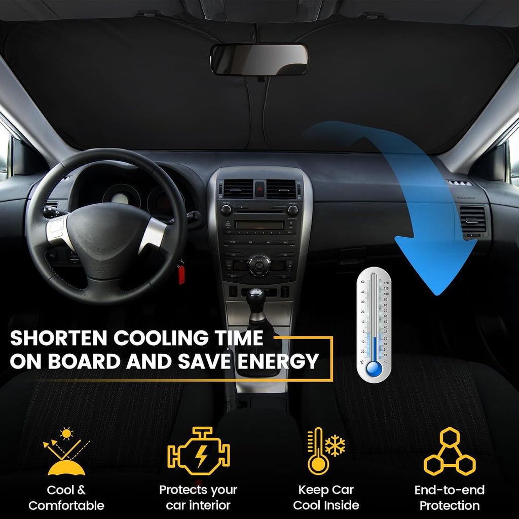 Car Windshield Sun Shade - Foldable Car Sun Shade Windshield for Front Window, Reflector Sunshade Offers Ultimate