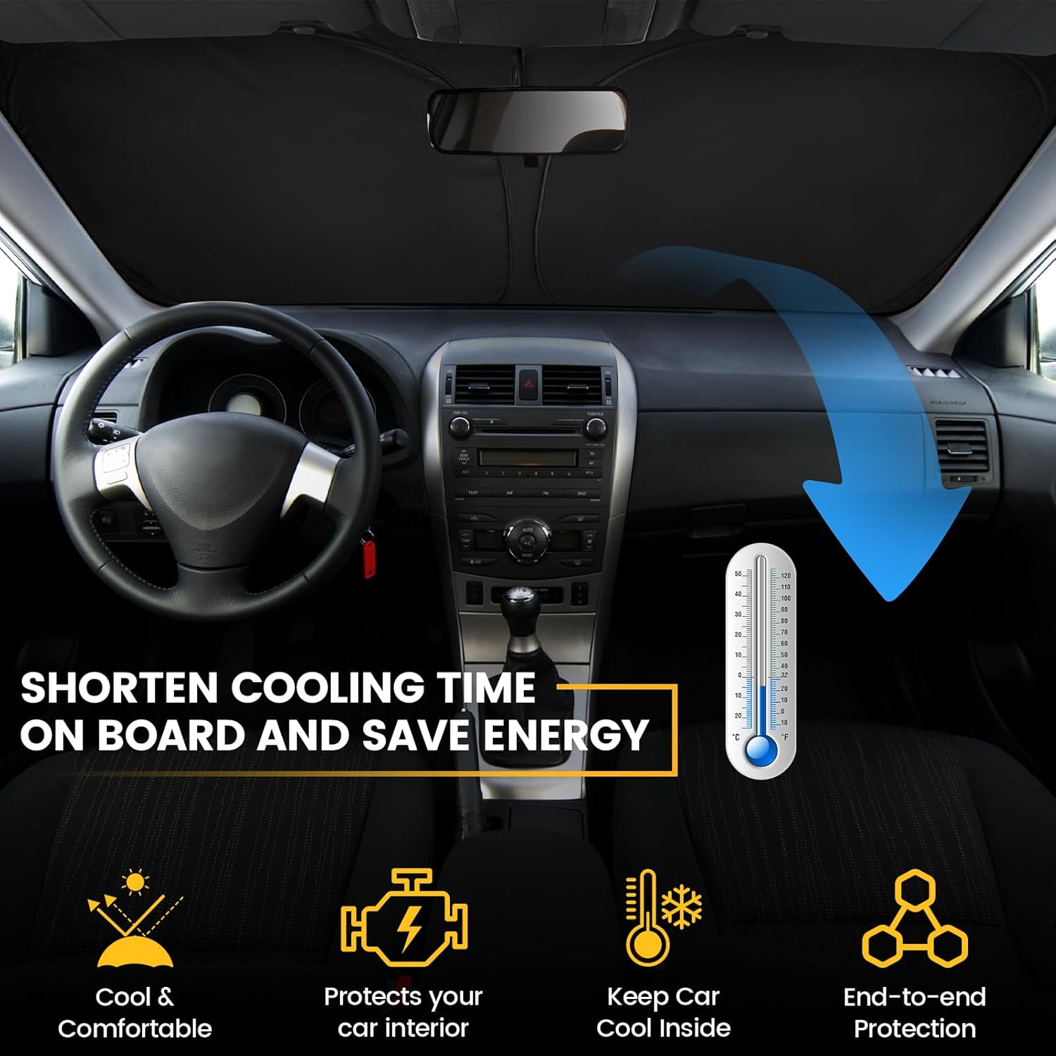 Car Windshield Sun Shade - Foldable Car Sun Shade Windshield for Front Window, Reflector Sunshade Offers Ultimate