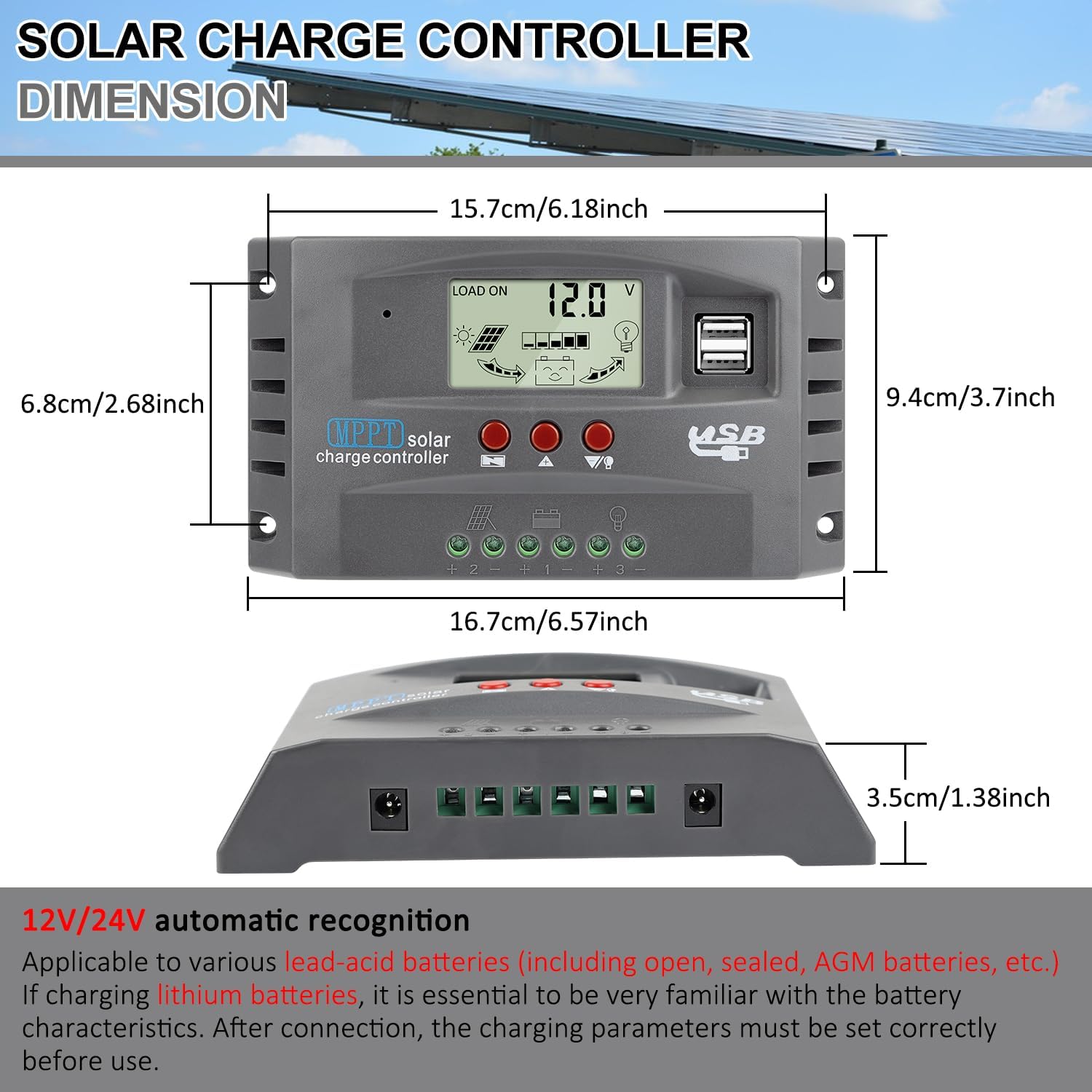 [Upgraded] 30A MPPT Solar Charger Controller 12V/24V Solar Panel Battery Intelligent Regulator with LCD Display, Dual