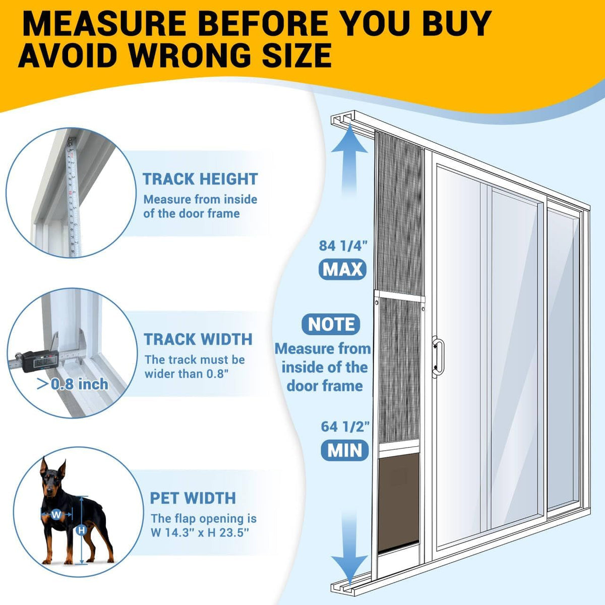 XL Dog Door for Sliding Glass Door, Extra Large Patio Doggy Door Insert for Sliding Door, Height Adjustable from 44"