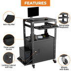 Mobile AV Cart with Side Shelves, Rolling Computer Cart Height Adjustable Rolling Media Utility Cart with Pullout