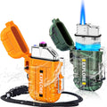 Electric Plasma Lighter, Torch Lighter, 2 Pack Outdoor Waterproof Matches | A Rechargeable Dual Arc lighter + A
