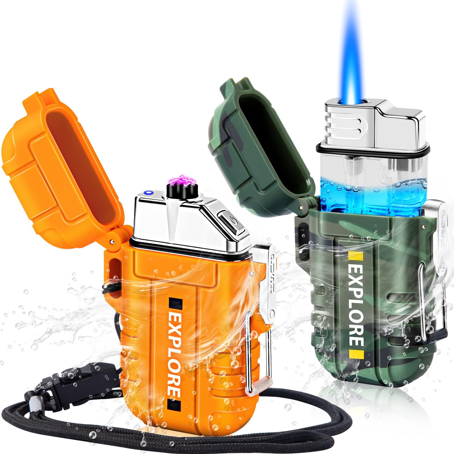 Electric Plasma Lighter, Torch Lighter, 2 Pack Outdoor Waterproof Matches | A Rechargeable Dual Arc lighter + A