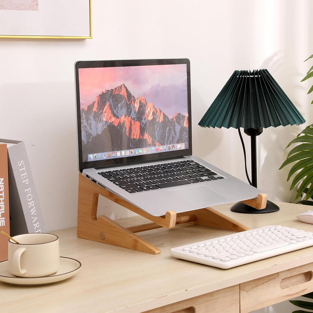 Wooden Laptop Stand Vertical Laptop for 13-18.6in Bamboo Stand for Desk,Laptop Stand Compatible with MacBook Air