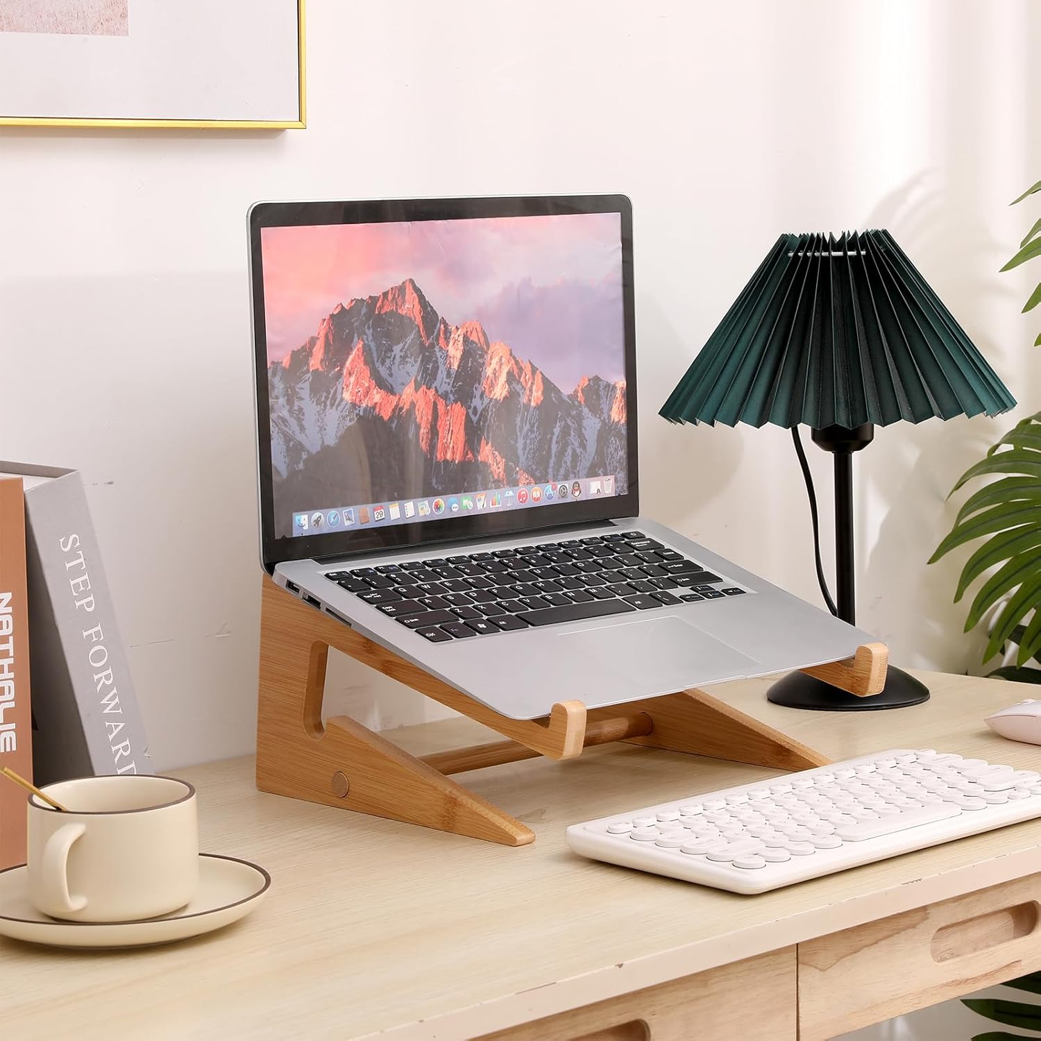 Wooden Laptop Stand Vertical Laptop for 13-18.6in Bamboo Stand for Desk,Laptop Stand Compatible with MacBook Air