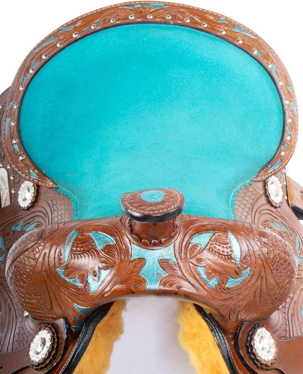 Western Leather Barrel Saddle Floral Embossed Tooled Trail Rodeo Horse Saddle with Matching Headstall, Reins and