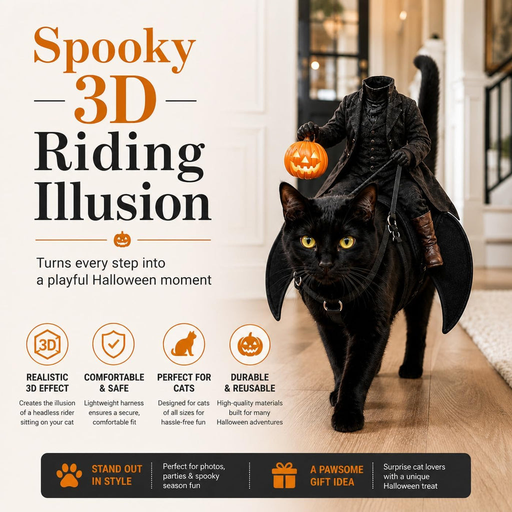 Headless Horseman Cat Costume LED Riding Illusion Halloween Pet