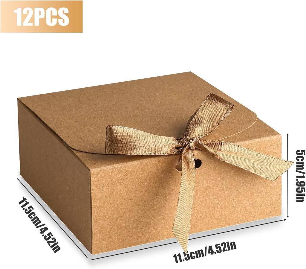 12 Pcs Gift Boxes with Lids, 4.5" x4.5"x2" Present Boxes Square Gift Box with Champagne Wrap Ribbons, Gift Wrap Boxes