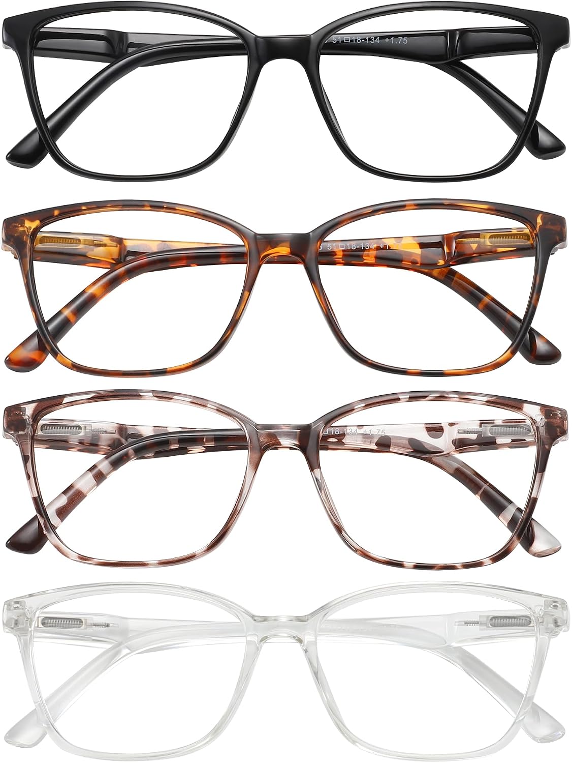 4 Pack Blue Light Blocking Reading Glasses,Readers for Women and Men | Spring Hinges,Lightweight,No Head