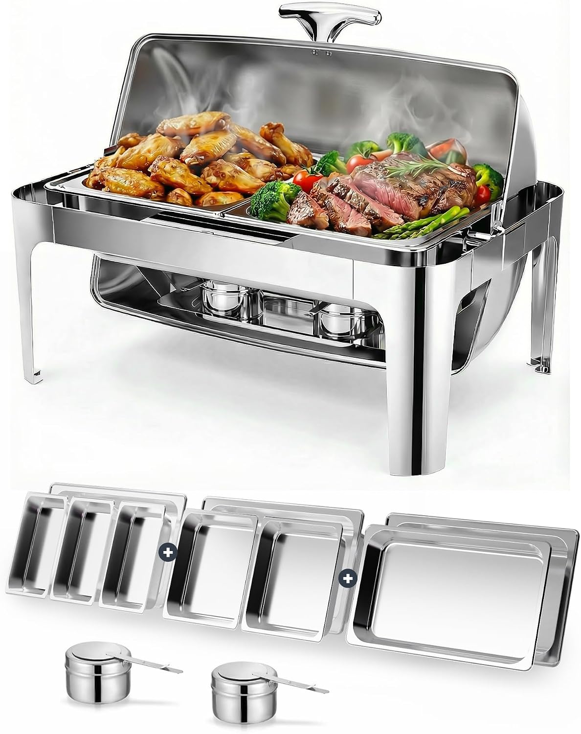 13QT Roll Top Chafing Dishes for Buffet: Stainless steel Chafing Dish Set