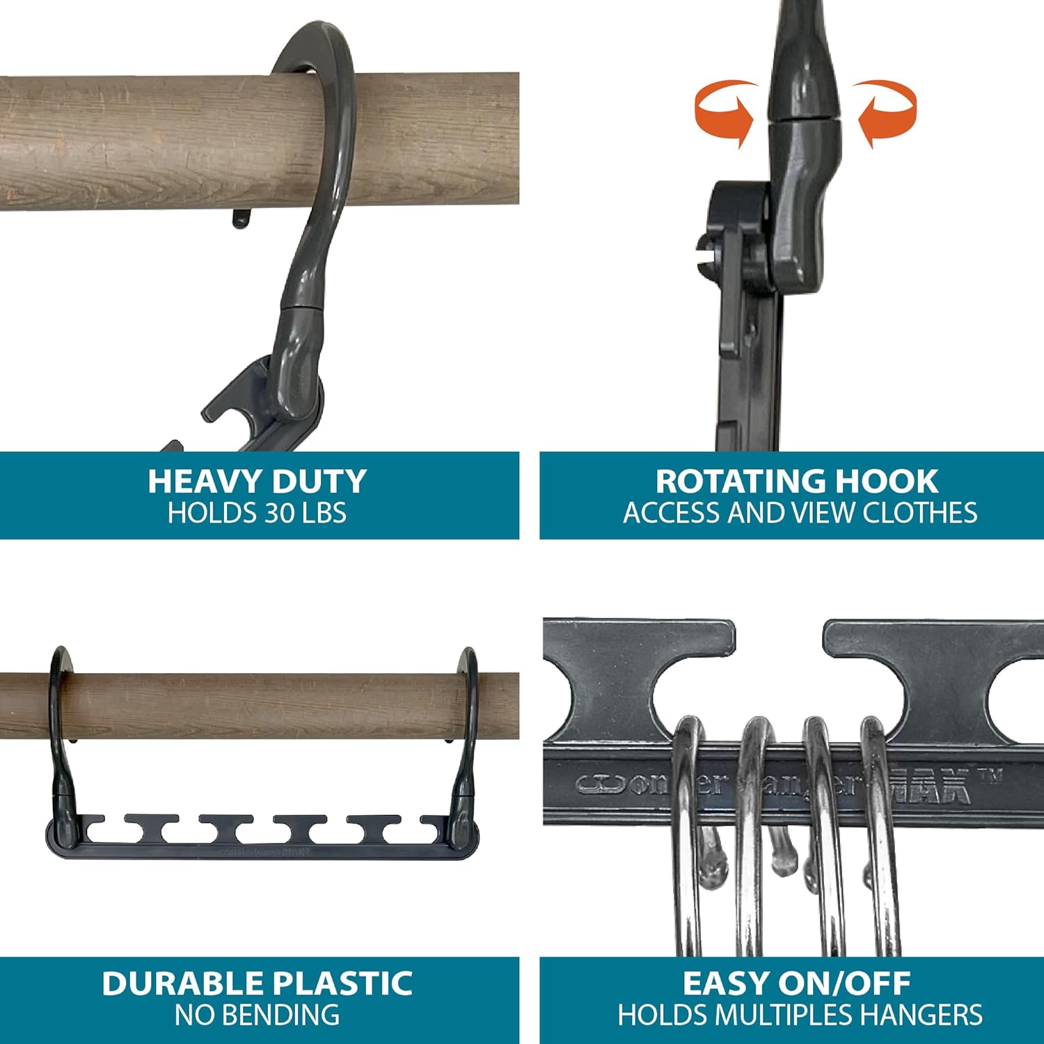 Max 10-Pack Space Saving Hangers, Reinforced Hooks Swivels 360°, Cascading Hanger, College Dorms & Storage Closet