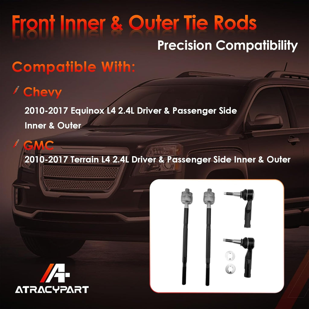 Front Inner & Outer Tie Rods Ends Fit For Chevy Equinox GMC Terrain L4 2.4L