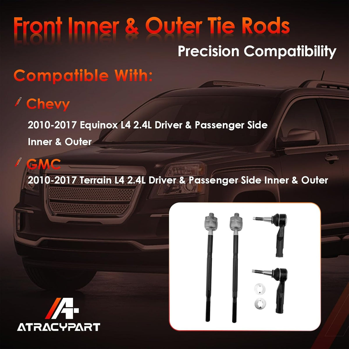 Front Inner & Outer Tie Rods Ends Fit For Chevy Equinox GMC Terrain L4 2.4L