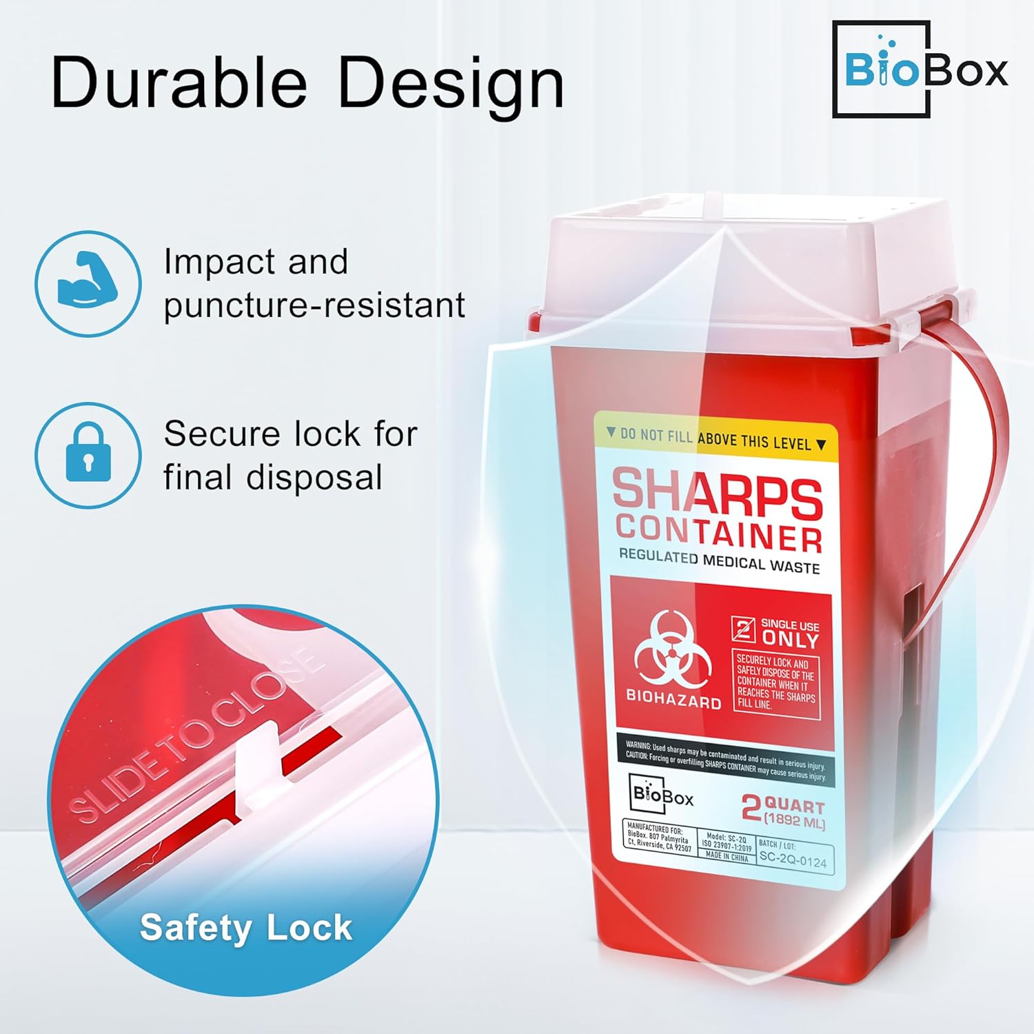 Sharps Container - Small Sharps Containers for Home Use, Travel & Disposal | 2 Quart (Pack of 1), Portable
