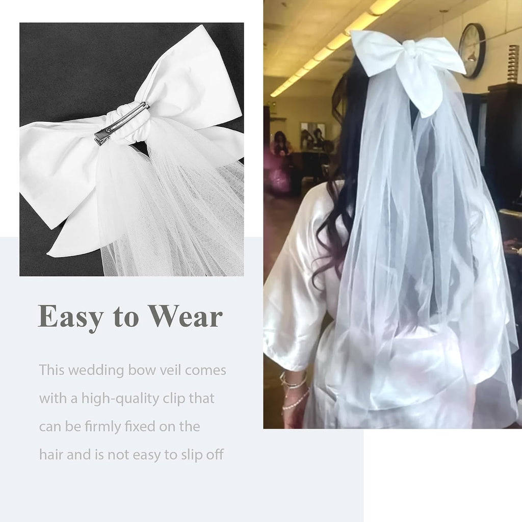 Bridal Bow Veil White Short Wedding Veil Tulle Bachelorette Party Veils Bride Accessories for Women Girls