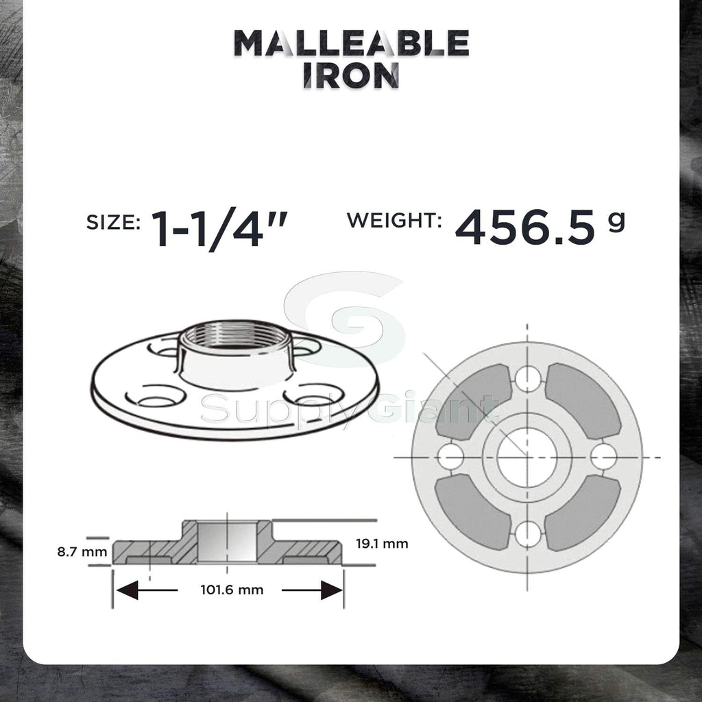SUPPLY GIANT CNGM0336 Black Malleable Floor Flange with Four Screw Holes, 1.25", 1-1/4
