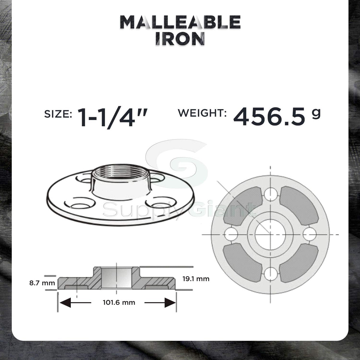 SUPPLY GIANT CNGM0336 Black Malleable Floor Flange with Four Screw Holes, 1.25", 1-1/4