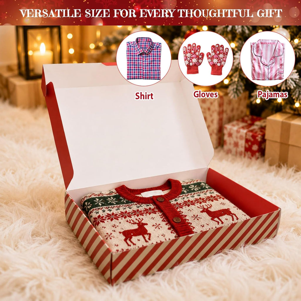 12 Christmas Gift Boxes with Lids, Holiday Present Boxes for Shirts