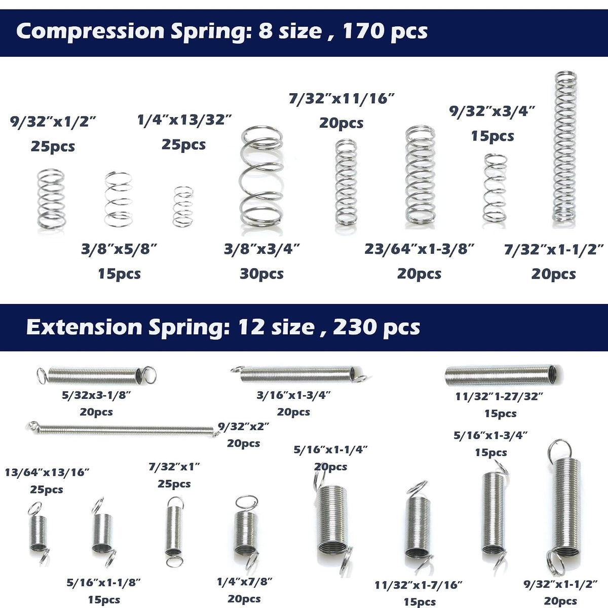 400pcs Spring Assortment Kit-20 Sizes Compression & Extension Spring Set