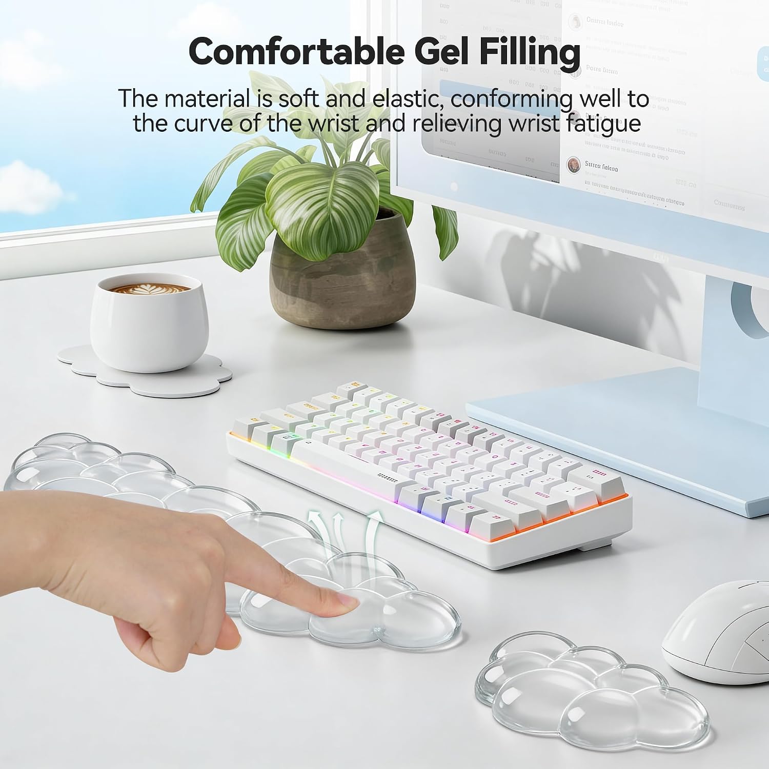 Gel Cloud Wrist Rest Set, Cloud Wrist Rest with Non-Slip Base, Clear Wrist Pad for Keyboard with Mouse Wrist Rest for
