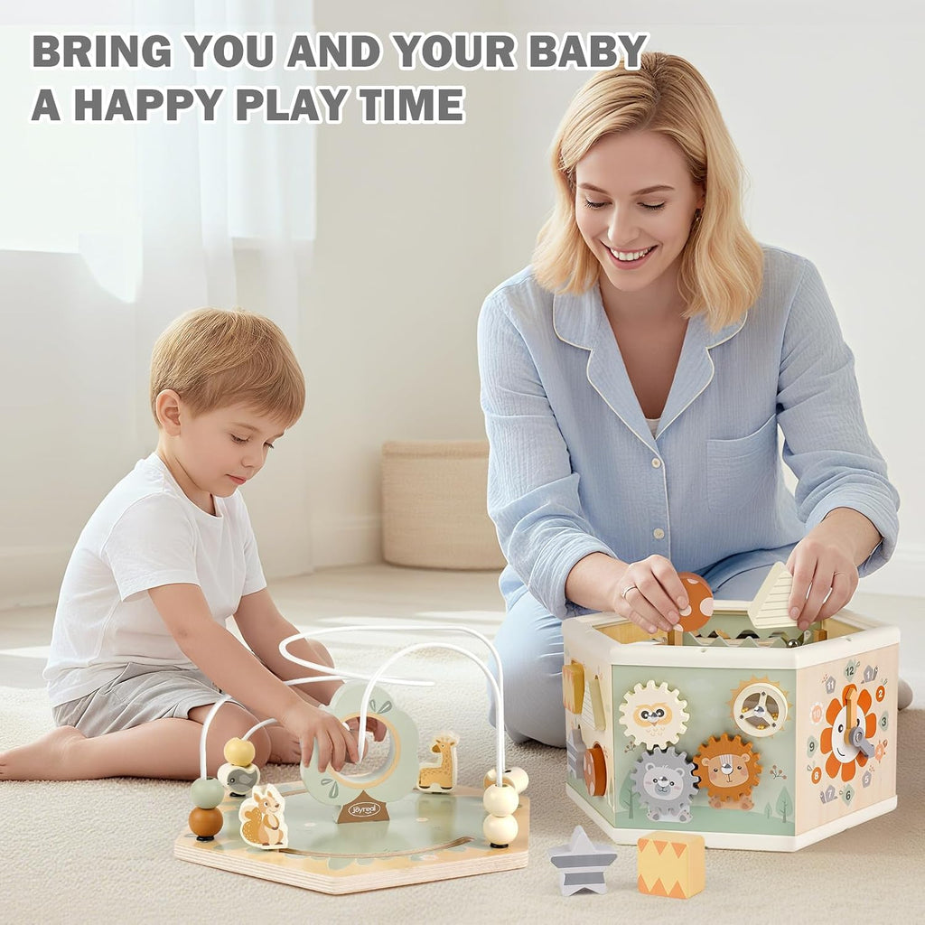 Wooden Activity Cube - 11-in-1 Montessori Toys for 1+ Year Old Boys & Girls | Activity Center for Baby, Toddlers and