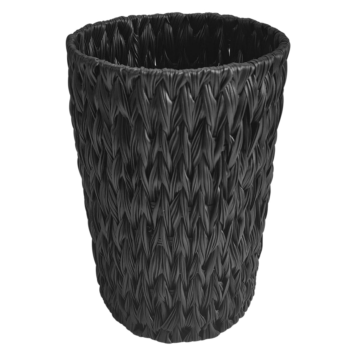 Wicker Trash Can, Small Bahtroom Waste Basket, 2 Gallon, Black