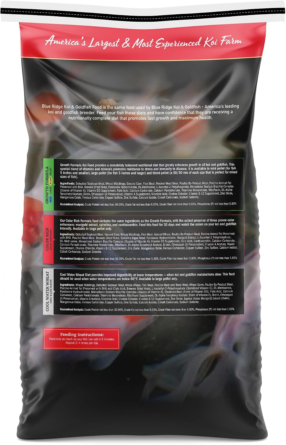 Blue Ridge Koi Fish Food, Growth Formula Blend, 3/16" Pellets, 25 lb