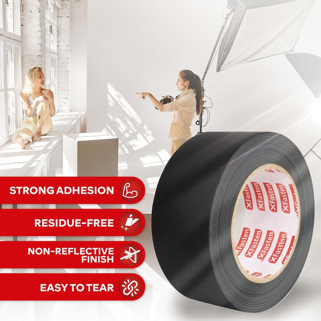 Black Gaffers Tape 2 Inch x 30 Yards Bulk - 8-Pack (720ft), Residue-Free Matte Black Gaffer Tape 2 Inch