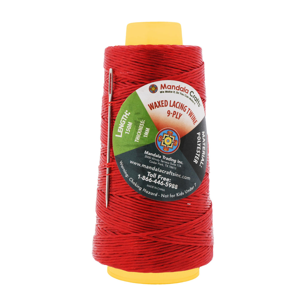 1mm Red Waxed Twine for Rope Whipping with Needle, 164 YDs
